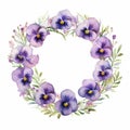 Serene Mood: Pansy Purple Wreath In Floral Illustration