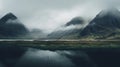 Serene And Moody Tonalism: Cloudy Mountains Reflected In Innoskar Lake, Iceland