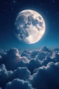 Serene moon bathed in starlight clouds below image dark
