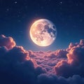 Serene moon glows, stars twinkle above soft clouds , celestial, stars, heavens