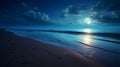 Serene moonlit beach, where the gentle waves kiss. Ai Generated.NO.04