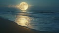 Serene moonlit night over the tranquil southern sea with soft waves and sandy beach Royalty Free Stock Photo