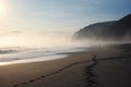 Serene Morning foggy beach sunset. Generate Ai Royalty Free Stock Photo