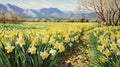A Serene Morning In Provence\'s Daffodil Field Royalty Free Stock Photo