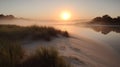 A Serene Morning At The Reservoir With Sand Dune And Beach Grass Royalty Free Stock Photo