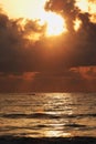 serene morning: solitary fisherman\'s boat at marina beach, chennai, south India.