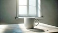 Serene morning with sunlit mug. Copy space. AI generated