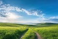 Serene Morning Walk on a Winding Path through a Green Hillside Royalty Free Stock Photo