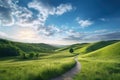 Serene Morning Walk on a Winding Path through a Green Hillside Royalty Free Stock Photo