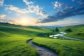 Serene Morning Walk on a Winding Path through a Green Hillside Royalty Free Stock Photo