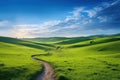 Serene Morning Walk on a Winding Path through a Green Hillside Royalty Free Stock Photo