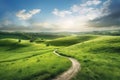Serene Morning Walk on a Winding Path through a Green Hillside Royalty Free Stock Photo