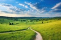 Serene Morning Walk on a Winding Path through a Green Hillside Royalty Free Stock Photo