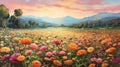 A Serene Morning In The Zinnia Field Of Provence