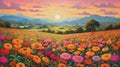 A Serene Morning In The Zinnia Field Of Provence