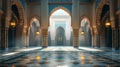 Serene Mosque Interior Sunlight Through Arches Royalty Free Stock Photo