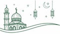 Serene Mosque Silhouette with Crescent Moon and Hanging Lanterns, vector design Generative AI Royalty Free Stock Photo