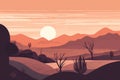 A serene mountain desert landscape depicted in a minimalist illustration. Sunset soft and muted colors. Generative AI Royalty Free Stock Photo