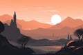 A serene mountain desert landscape depicted in a minimalist illustration. Sunset soft and muted colors. Generative AI Royalty Free Stock Photo