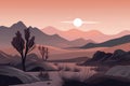 A serene mountain desert landscape depicted in a minimalist illustration. Sunset soft and muted colors. Generative AI Royalty Free Stock Photo