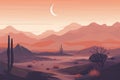 A serene mountain desert landscape depicted in a minimalist illustration. Sunset soft and muted colors. Generative AI Royalty Free Stock Photo