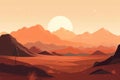 A serene mountain desert landscape depicted in a minimalist illustration. Sunset soft and muted colors. Generative AI Royalty Free Stock Photo