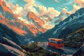 Serene Mountain Journey with Vintage Bus