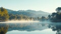 Serene Mountain Lake Mist Morning Landscape Royalty Free Stock Photo