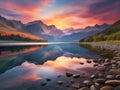 sunset splendor on a mountain lake Royalty Free Stock Photo