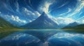 Serene Mountain Lake Reflection with Blue Sky and Clouds Royalty Free Stock Photo