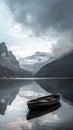Serene mountain lake with a solitary boat Royalty Free Stock Photo