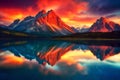 Serene mountain landscape background in sunrise. Generative AI Royalty Free Stock Photo