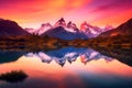 Serene mountain landscape background in sunrise. Generative AI Royalty Free Stock Photo