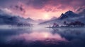 Serene Mountain Landscape With Lake And Fog