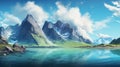Serene Mountain Landscape In Lofoten - Digital Painting In 8k Resolution