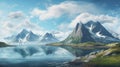 Serene Mountain Landscape In Lofoten: Mammal Scene Digital Background Paper