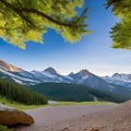 525 Serene Mountain Landscape: A serene and tranquil background featuring a mountain landscape in soothing and natural colors th