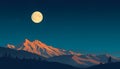 Serene Mountain Landscape Under Full Moon Sky Royalty Free Stock Photo
