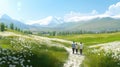 Serene Mountain Meadow Walk Royalty Free Stock Photo