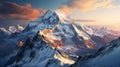 A serene mountain range with snow-capped peaks rising majestically into the sky, casting long shad Royalty Free Stock Photo