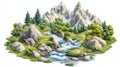 A serene mountain river winds through rocks and vibrant greenery, bordered by towering peaks that reflect the calmness Royalty Free Stock Photo
