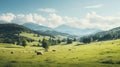 Serene Mountain Scene With Grazing Shepherds Royalty Free Stock Photo