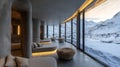 Serene Mountain Spa Retreat with Panoramic Winter Views Royalty Free Stock Photo