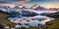 Serene Mountain Vista. Capture a breathtaking sunrise over snow-capped mountains Royalty Free Stock Photo