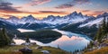 Serene Mountain Vista. Capture a breathtaking sunrise over snow-capped mountains Royalty Free Stock Photo