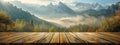 Serene Mountain Vista Viewed From a Rustic Wooden Deck at Dusk Royalty Free Stock Photo