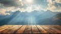 Serene Mountain Vista Viewed From a Rustic Wooden Deck at Dusk Royalty Free Stock Photo