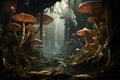 Serene Mushroom rain forest. Generate Ai Royalty Free Stock Photo