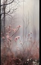 Ethereal Misty Forest with Delicate Pink Blossoms