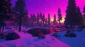 A serene neon tundra under an artificial glowing aurora.